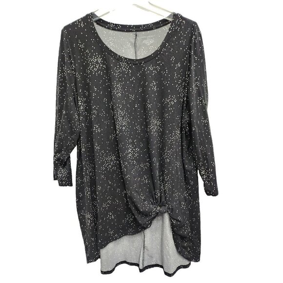 Lane Bryant Tops - Lane Bryant Womens Knot Hem Tunic Top Size 18/20 Black White Dotted 3/4 Sleeve